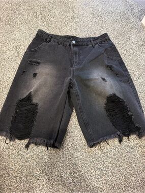 Black Distressed Denim Shorts